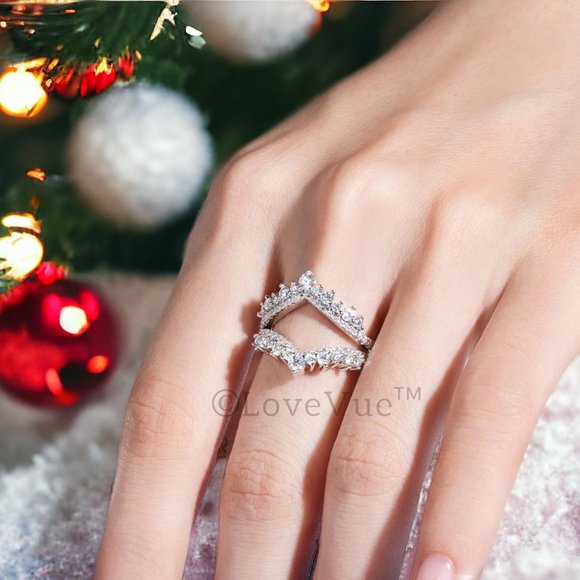 Elegant Diamond Moissanite Chevron Ring Band Enhancer - Picture 10 of 16